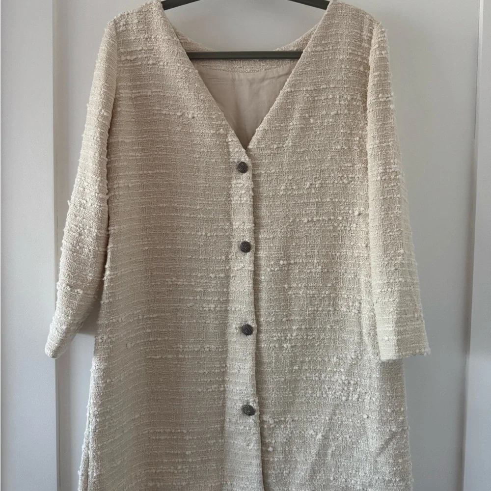 NWT BA&SH Auxane tweed mini dress long sleeve ecru size M - Picture 6 of 11